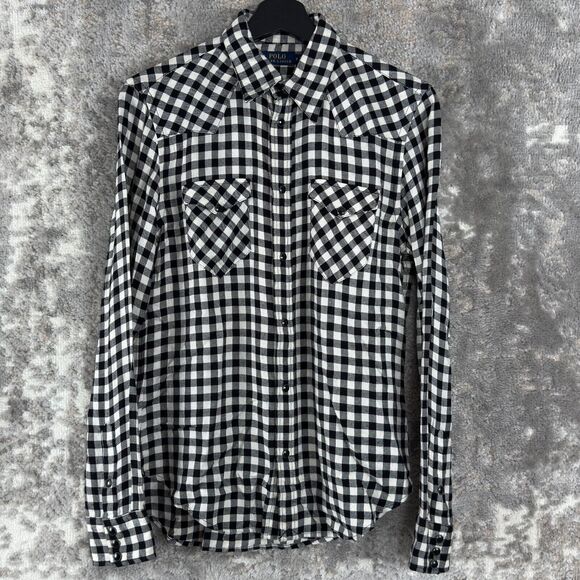 Polo Ralph Lauren Sz 8 Snap Button Flannel Top Western Check Plaid Shirt - Picture 1 of 13